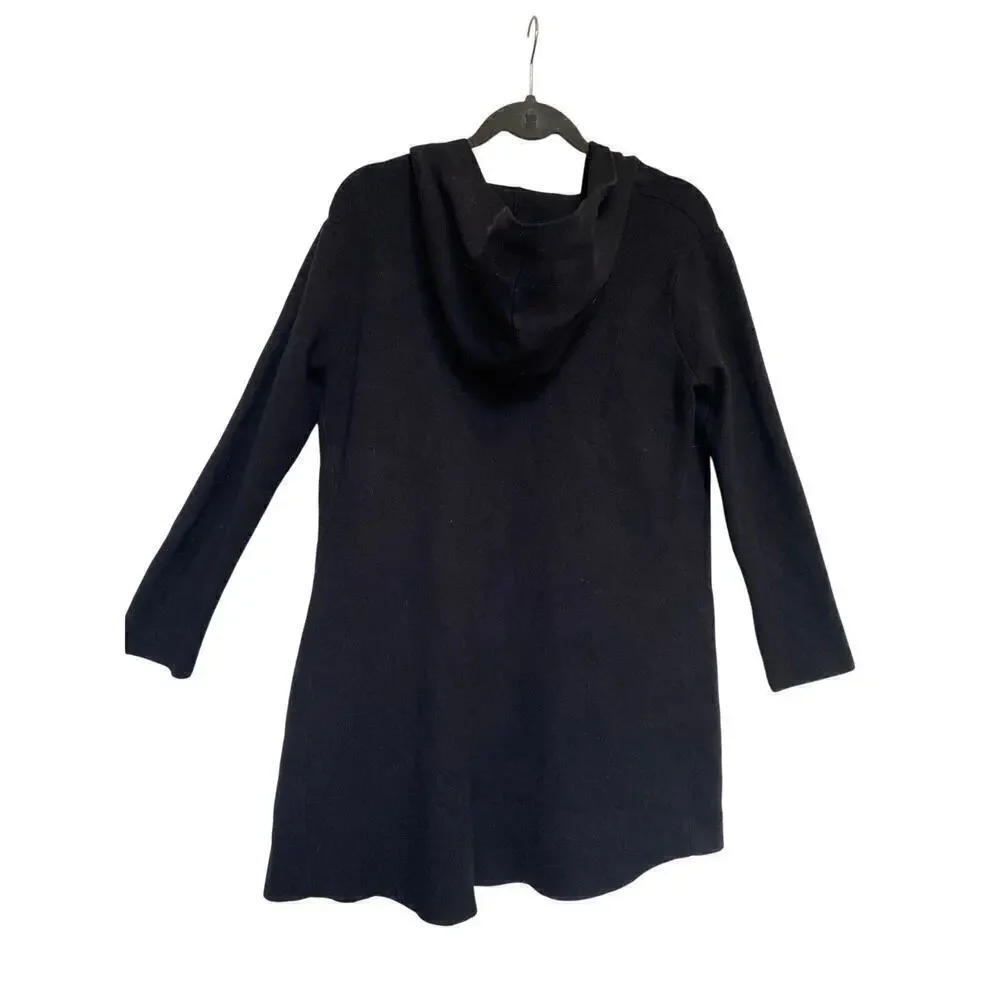 ATHLEISURE BY SIONI Hooded Cardigan Sweater Womens M Black Loungewear warm cozy